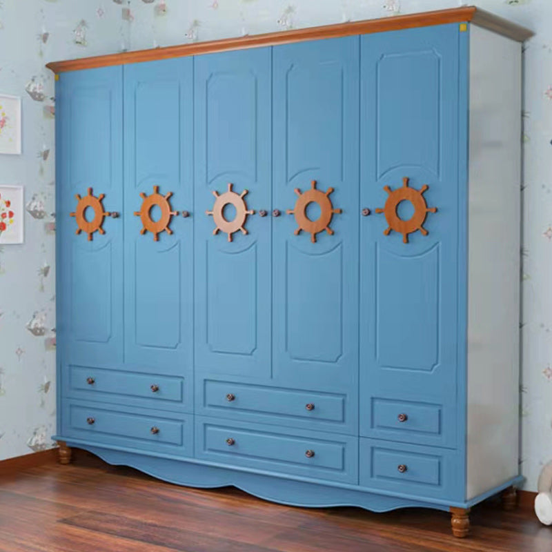 Coastal Hinged Door Storage Cabinet with Drawers Manufactured Wood Matte Finish Cabinet