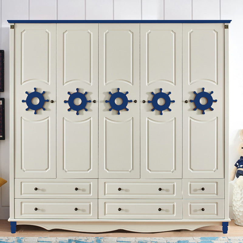 Coastal Hinged Door Storage Cabinet with Drawers Manufactured Wood Matte Finish Cabinet