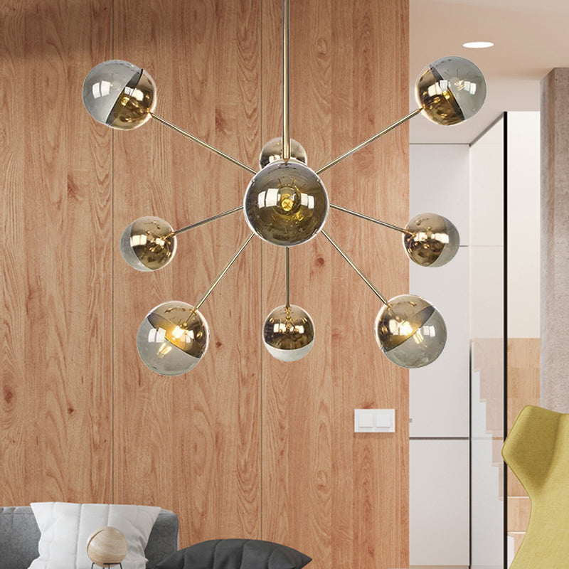 Globe Dining Room Semi Flush Mount White/Clear/Smoke Grey Glass 9/12/15 Lights Contemporary Semi Flush Light in Copper/Chrome/Gold