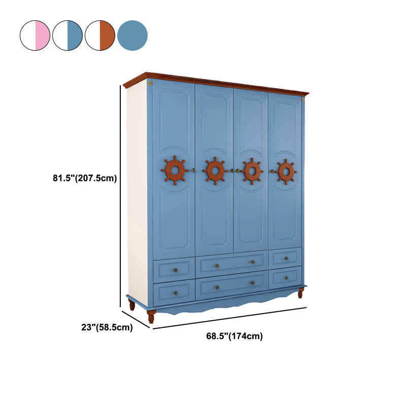 Coastal Hinged Door Storage Cabinet with Drawers Manufactured Wood Matte Finish Cabinet