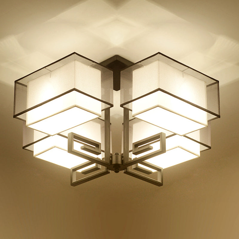 Traditional Fabric Semi Flush Light 4-Light Ceiling Fixture for Living Room