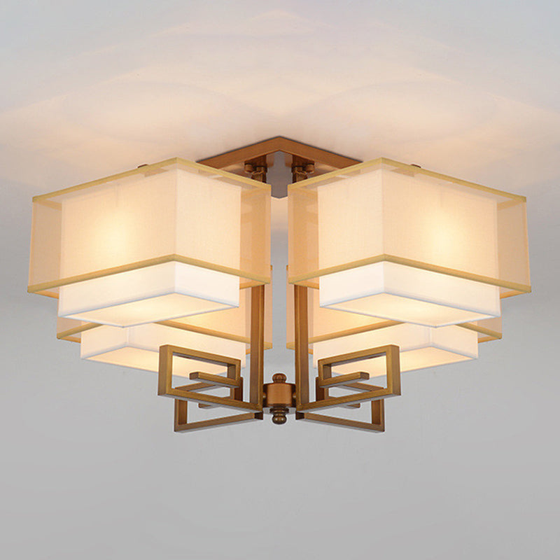 Traditional Fabric Semi Flush Light 4-Light Ceiling Fixture for Living Room