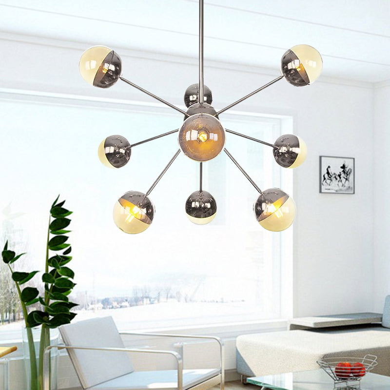 Globe Dining Room Semi Flush Mount White/Clear/Smoke Grey Glass 9/12/15 Lights Contemporary Semi Flush Light in Copper/Chrome/Gold