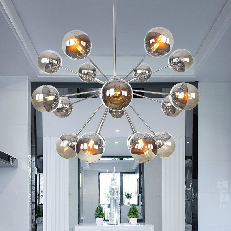 Globe Dining Room Semi Flush Mount White/Clear/Smoke Grey Glass 9/12/15 Lights Contemporary Semi Flush Light in Copper/Chrome/Gold