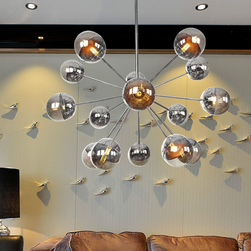 Globe Dining Room Semi Flush Mount White/Clear/Smoke Grey Glass 9/12/15 Lights Contemporary Semi Flush Light in Copper/Chrome/Gold