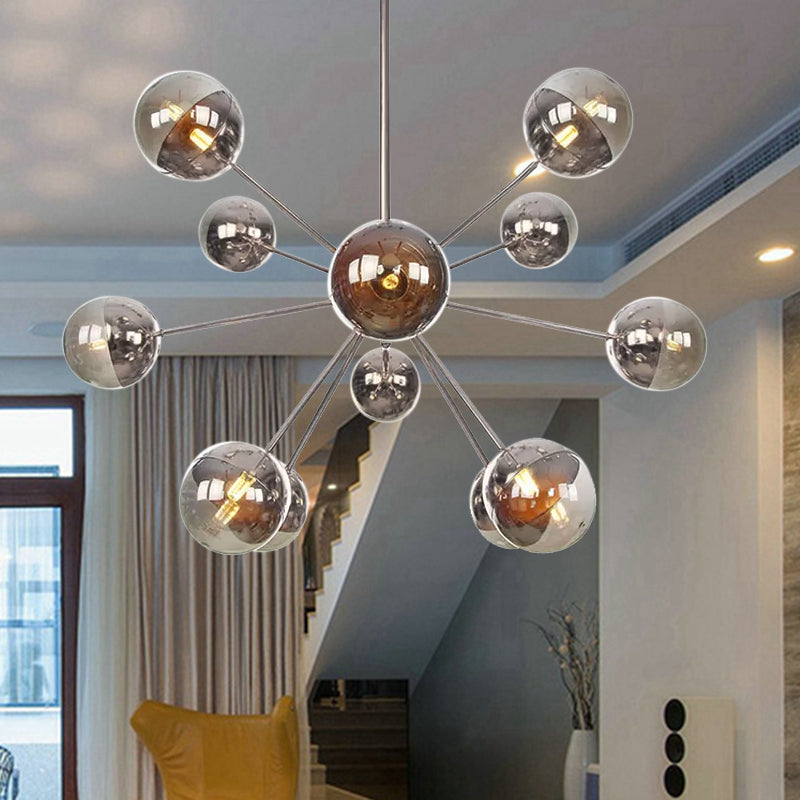 Globe Dining Room Semi Flush Mount White/Clear/Smoke Grey Glass 9/12/15 Lights Contemporary Semi Flush Light in Copper/Chrome/Gold