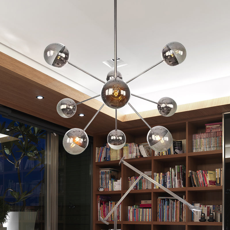Globe Dining Room Semi Flush Mount White/Clear/Smoke Grey Glass 9/12/15 Lights Contemporary Semi Flush Light in Copper/Chrome/Gold