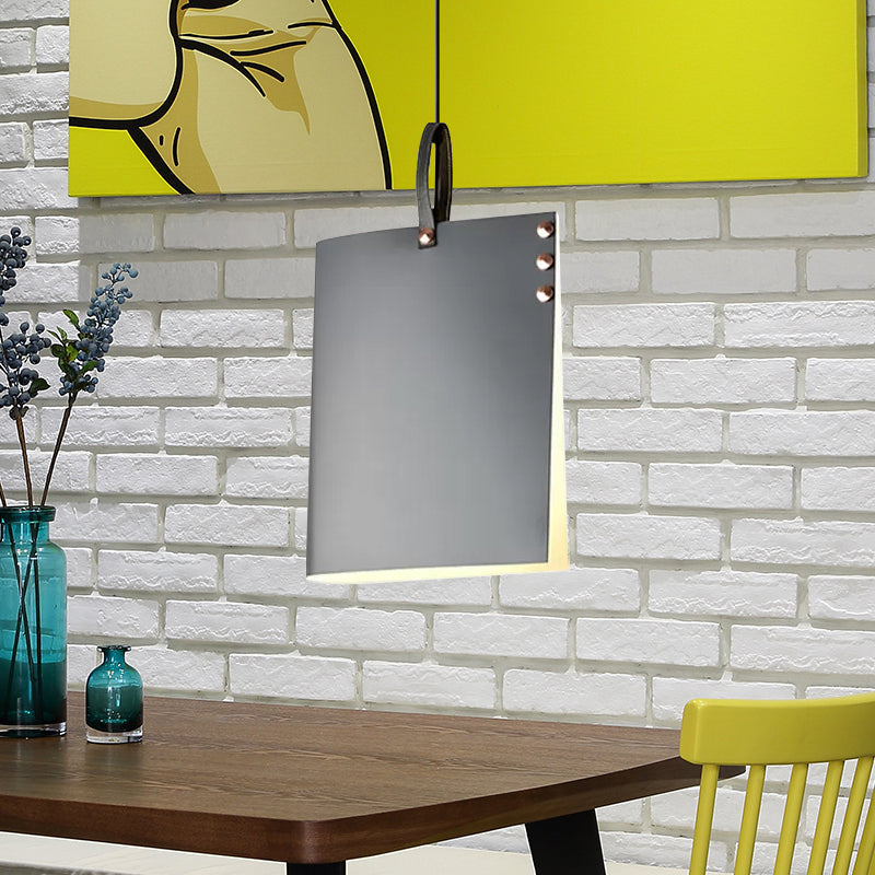 Modern 1 Head Hanging Light Grey Rectanguler Suspended Lighting Fixture with Metal Shade
