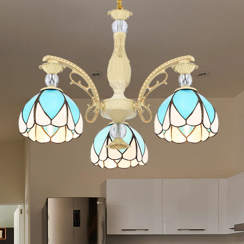 Lámpara de lámpara de domo Tiffany Style 3/6/9 Luces de iluminación azul cielo de iluminación para dormitorio