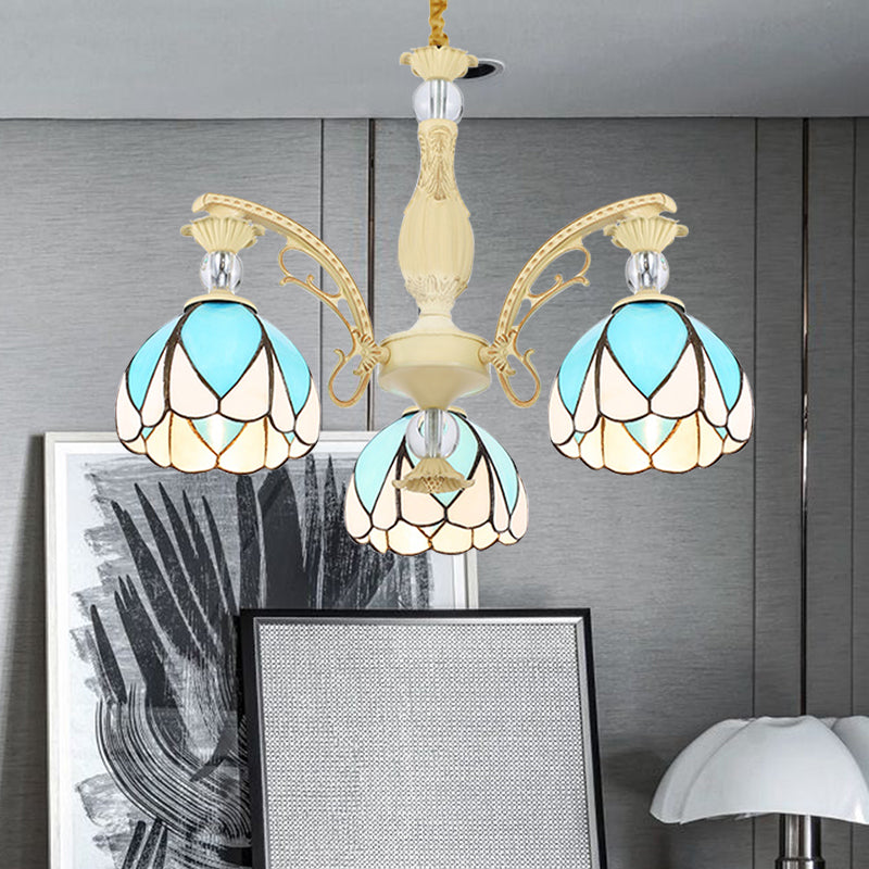 Lámpara de lámpara de domo Tiffany Style 3/6/9 Luces de iluminación azul cielo de iluminación para dormitorio