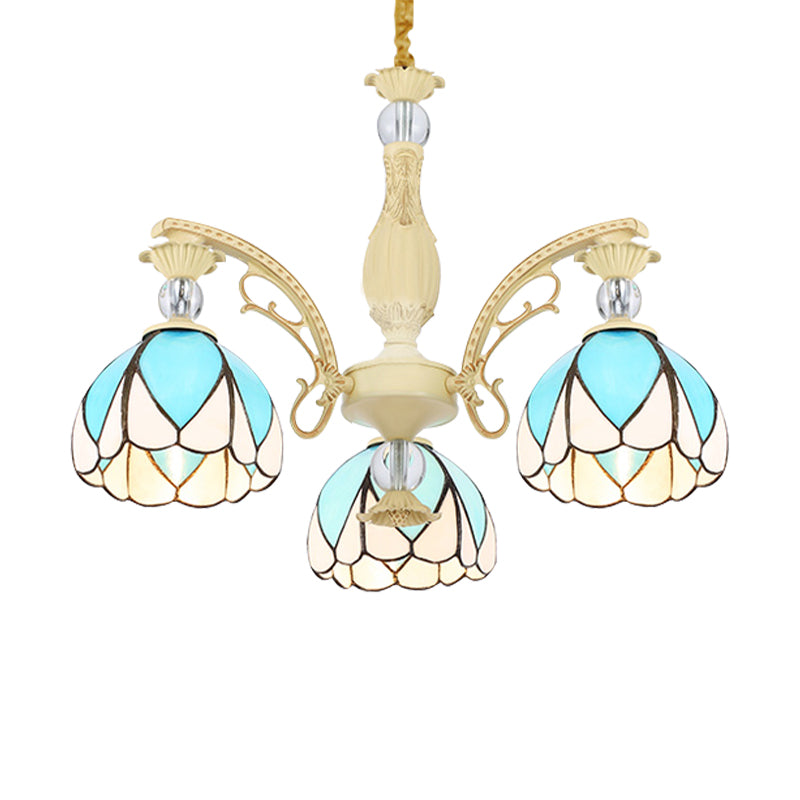 Lámpara de lámpara de domo Tiffany Style 3/6/9 Luces de iluminación azul cielo de iluminación para dormitorio