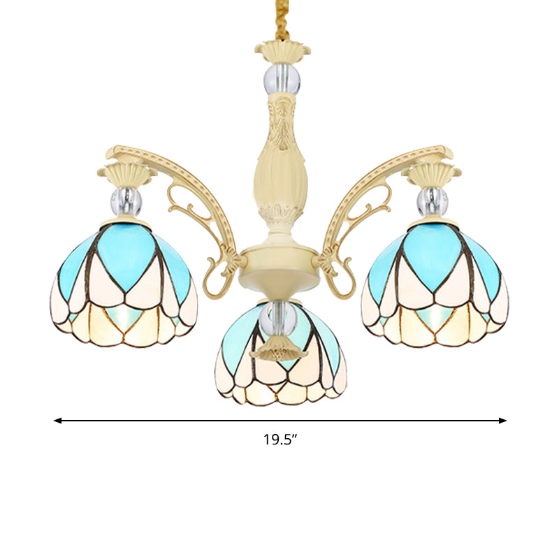 Lámpara de lámpara de domo Tiffany Style 3/6/9 Luces de iluminación azul cielo de iluminación para dormitorio