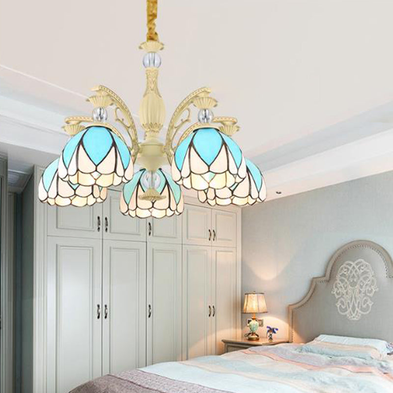 Lámpara de lámpara de domo Tiffany Style 3/6/9 Luces de iluminación azul cielo de iluminación para dormitorio
