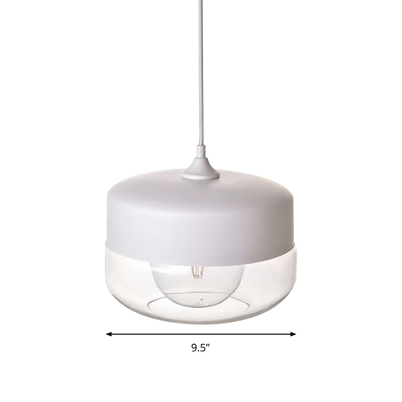 1 Head Bedroom Pendant Light Modern White Ceiling Suspension Lamp with Round Clear Glass Shade