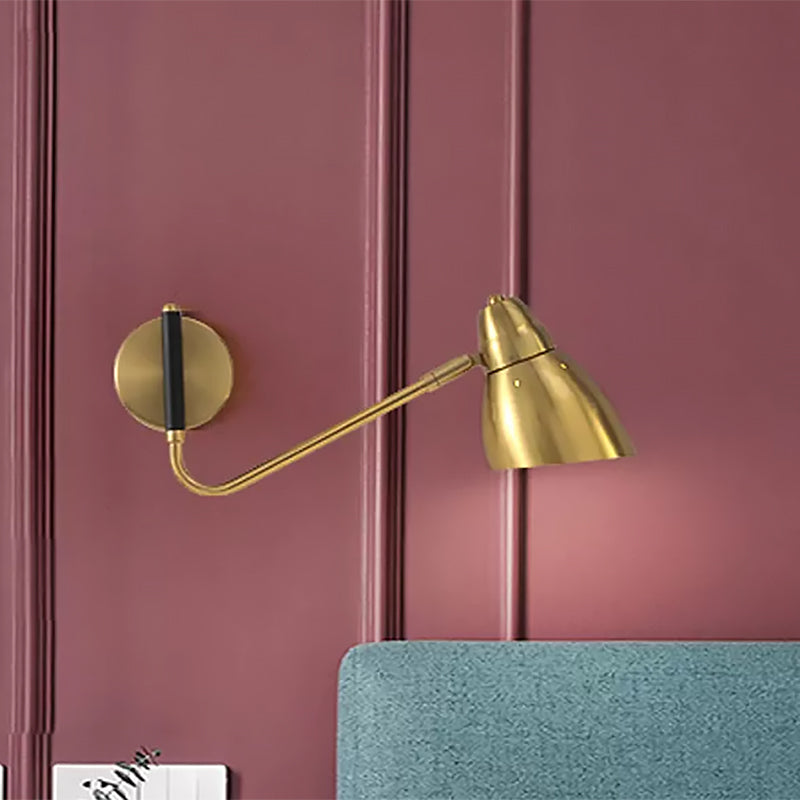 1 Bulb Bedroom Sconce Light Contemporary Gold Wall Mounted Lighting with Dome Metal Shade