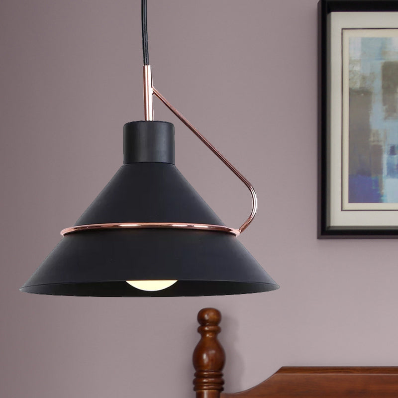 Minimalist Conical Pendant Lamp Metal 1 Light Living Room Hanging Light Fixture in White/Black