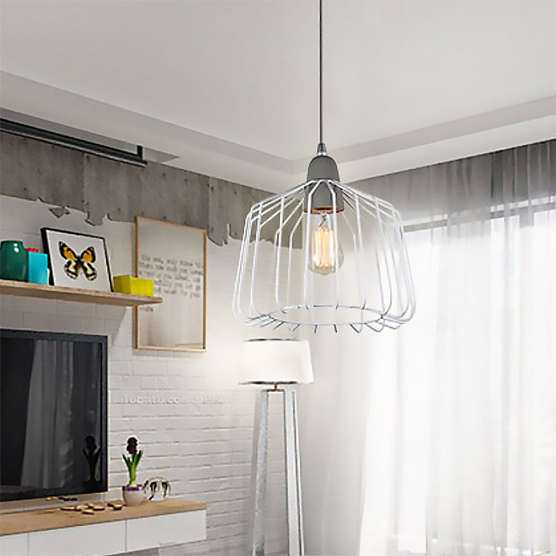 Minimaliste Cage Shade Metallic Pendulum Light 1 Light Hanging Lamp Kit en blanc pour la chambre