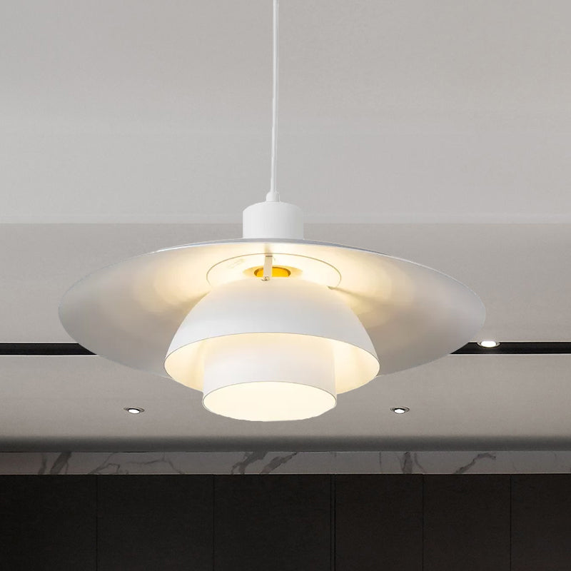Three-Tiered Kitchen Pendant Lamp Metal 1 Light Contemporary Suspension Light in White
