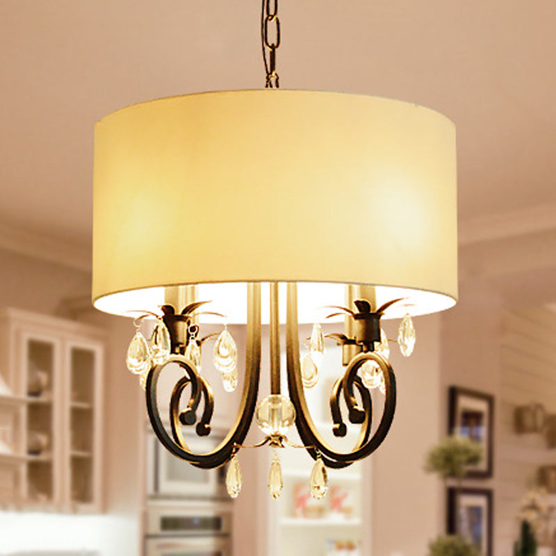 Tessuto lampada a sospensione bianca tamburo 4 luci tradizionale lampada lampadina per camera da letto