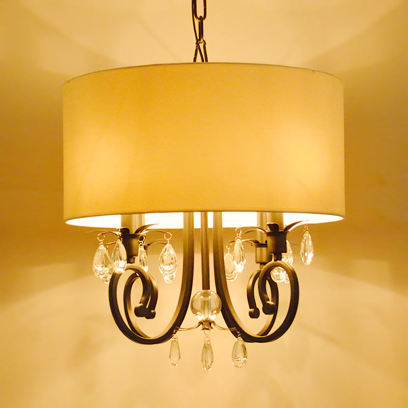 Tessuto lampada a sospensione bianca tamburo 4 luci tradizionale lampada lampadina per camera da letto