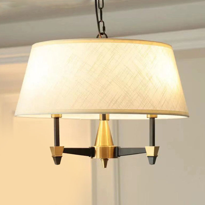 Lámpara de techo de 3 bulbos con tela de sombra de tambor tradicional comedor de comedor Luz en blanco