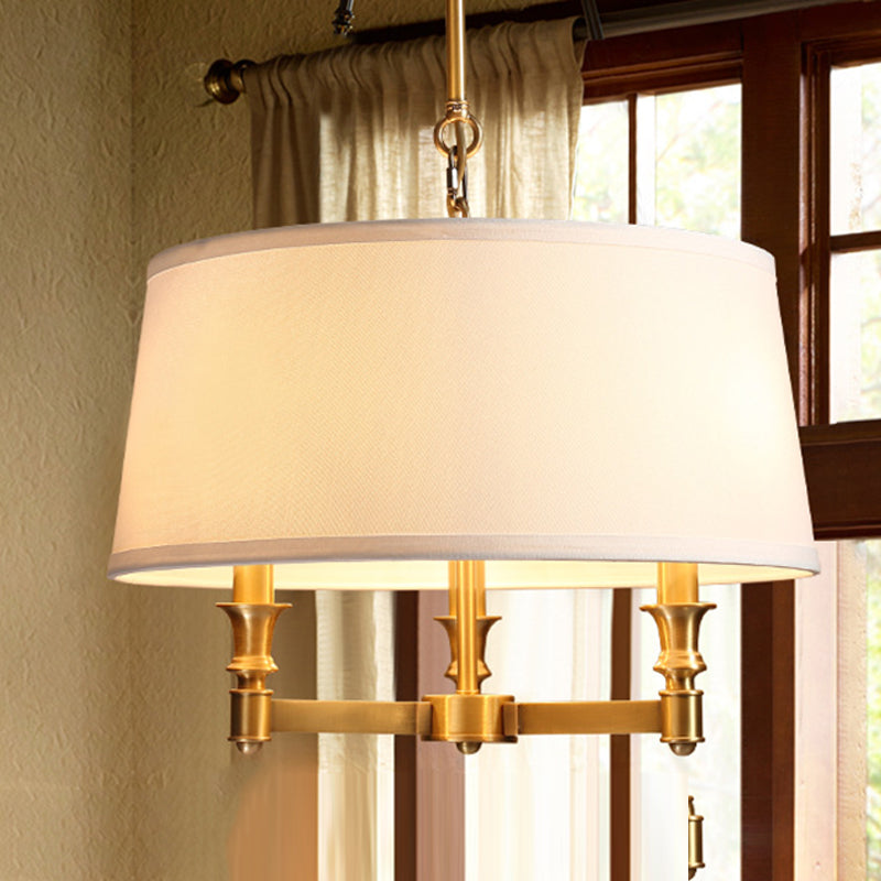 Lampada del lampadario in tessuto tamburo tradizionale a 3 luci sala da pranzo a sospensione in bianco