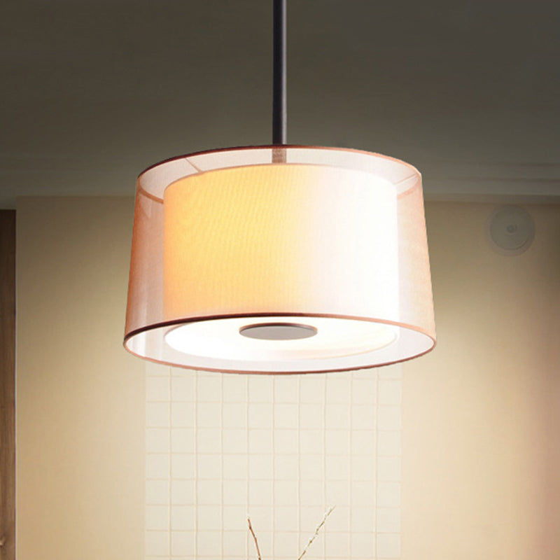 Lampada del lampadario a 3 luci bianche Lampada a ciondolo tradizionale tamburo in tessuto, 16 "/19.5" /23,5 "di larghezza