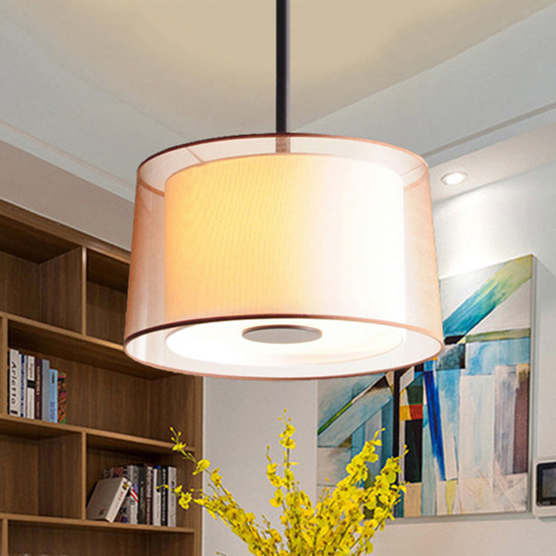 Lampada del lampadario a 3 luci bianche Lampada a ciondolo tradizionale tamburo in tessuto, 16 "/19.5" /23,5 "di larghezza