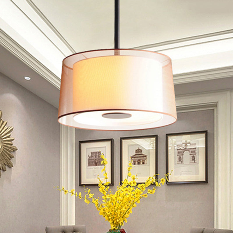 Wit 3 lichten Kroonluchter Licht bevestiging Traditionele stoffen trommel hanglamp, 16 "/19.5" /23.5 "breed