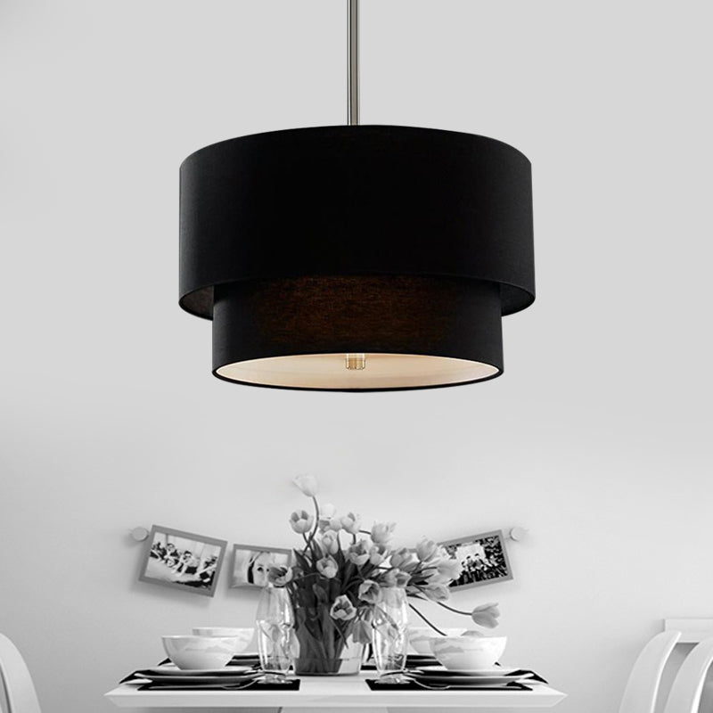 3 Lights Ceiling Light Traditional Layered Concentric Tier Fabric Chandelier in Black/White/Flaxen, 16"/19.5"/23.5" Wide