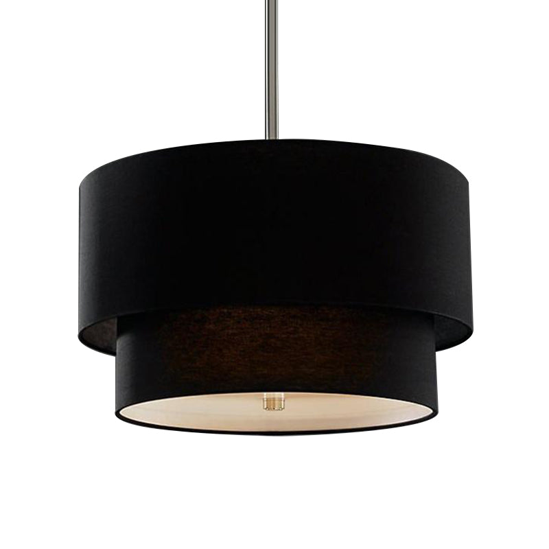 3 Lights Ceiling Light Traditional Layered Concentric Tier Fabric Chandelier in Black/White/Flaxen, 16"/19.5"/23.5" Wide