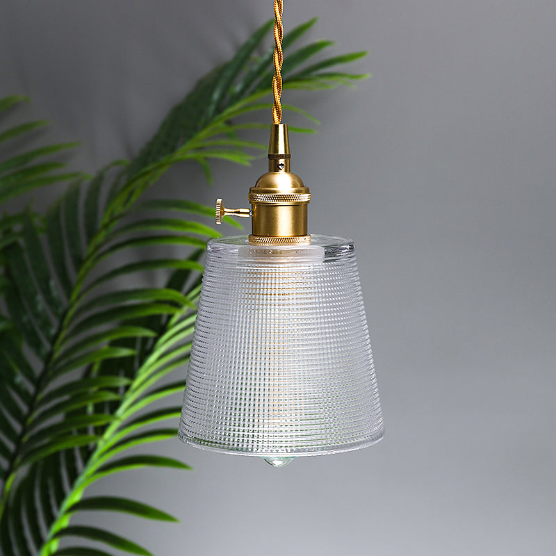 Bell Hanging Light Moderniste Clear Lattice Glass 1 Bulbe Éclairage en suspension en or avec interrupteur métallique