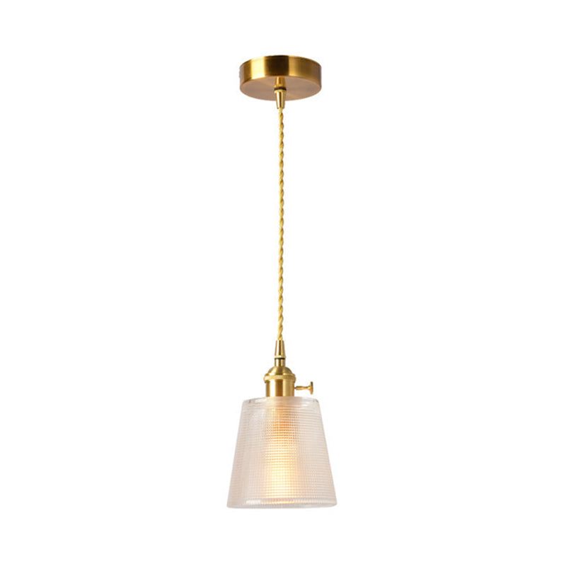 Bell Hanging Light Modernist Clear Lattice Glass 1 Bulb Suspended Lighting Fixture in Gold with Metallic Switch