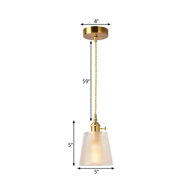 Bell Hanging Light Modernist Clear Lattice Glass 1 Bulb Suspended Lighting Fixture in Gold with Metallic Switch