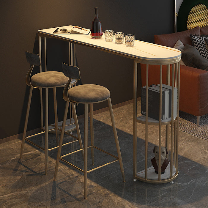 Indoor Oval Pub Dining Set 1/2/3 Pieces Stone and Metal Pub Set with Storage