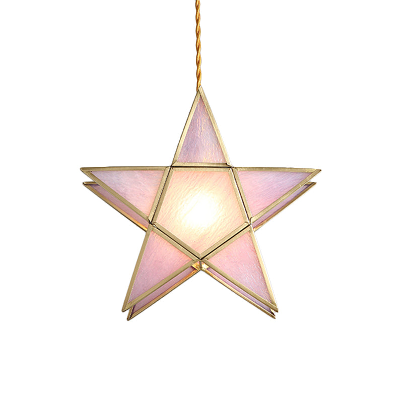 Pink Water Glass Pentacle Pendant Lamp Nordic Style 1-Light Brass Finish Ceiling Lighting Fixture