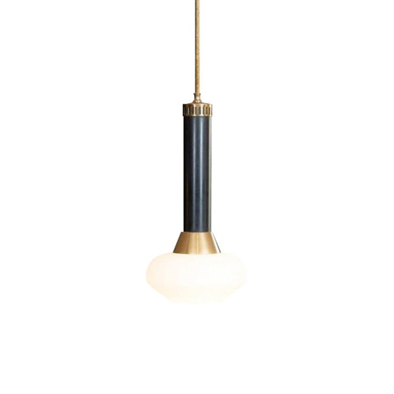 Torchlight Design Bedside Pendant Opal Frosted Glass 1-Light Modernist Ceiling Pendulum Lamp in Black