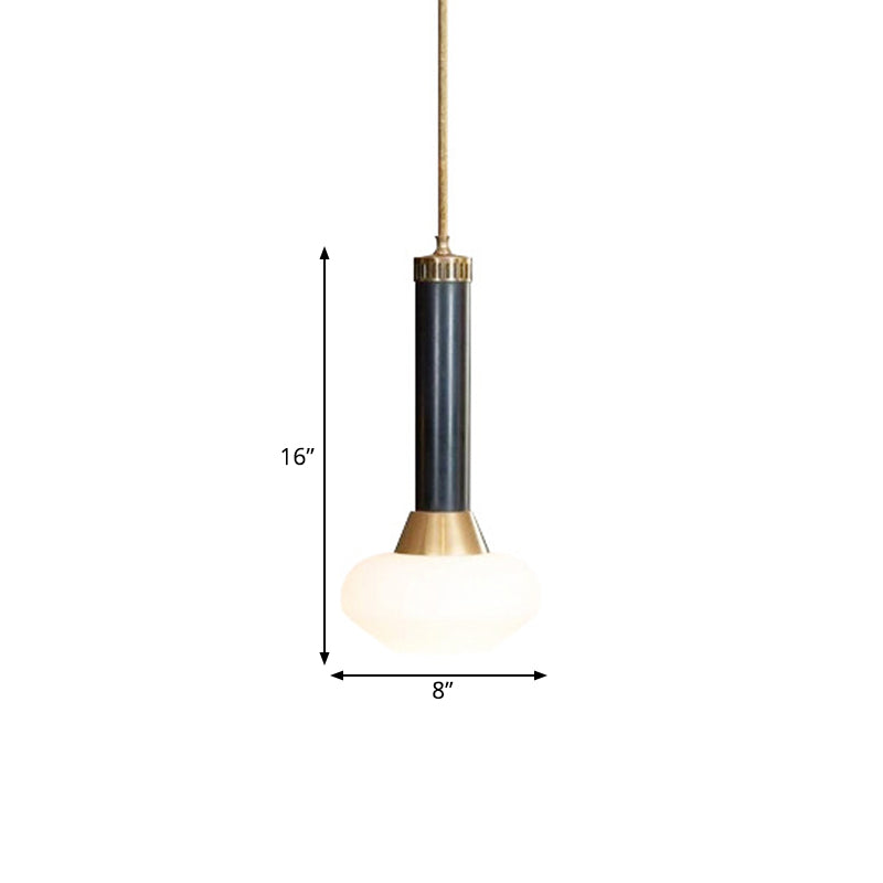 Torchlight Design Bedside Pendant Opal Frosted Glass 1-Light Modernist Ceiling Pendulum Lamp in Black