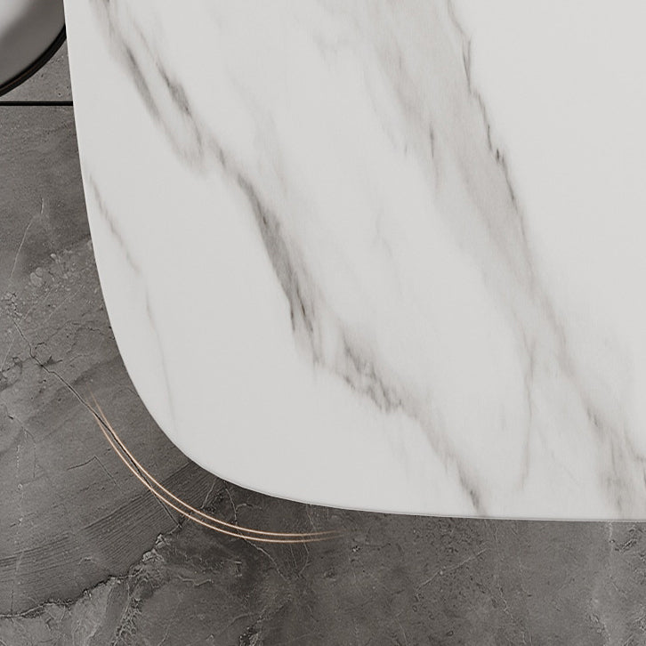 Modern Sintered Stone Top Dining Set Rectangle 1/2/5/7 Pieces Dinette Table Set in White