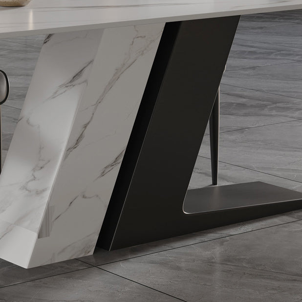 Modern Sintered Stone Top Dining Set Rectangle 1/2/5/7 Pieces Dinette Table Set in White