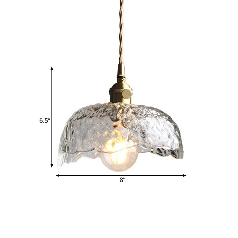 Translucent Hammered Glass Bowled Pendant Modernity Single-Bulb Brass Hanging Lighting Fixture