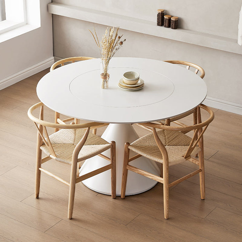 Round White-black Stone Dining Table Modern Turntable Furniture With Pedestal Base