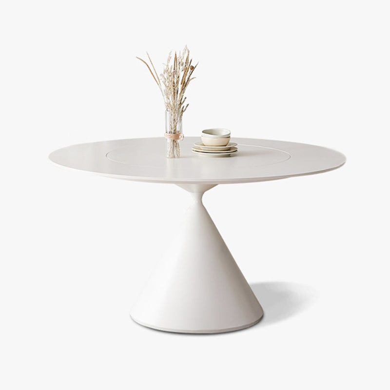 Round White-black Stone Dining Table Modern Turntable Furniture With Pedestal Base