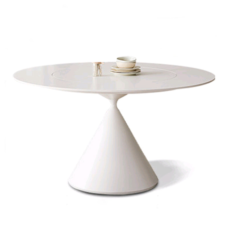 Round White-black Stone Dining Table Modern Turntable Furniture With Pedestal Base