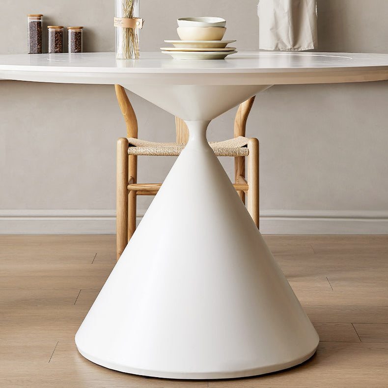 Round White-black Stone Dining Table Modern Turntable Furniture With Pedestal Base