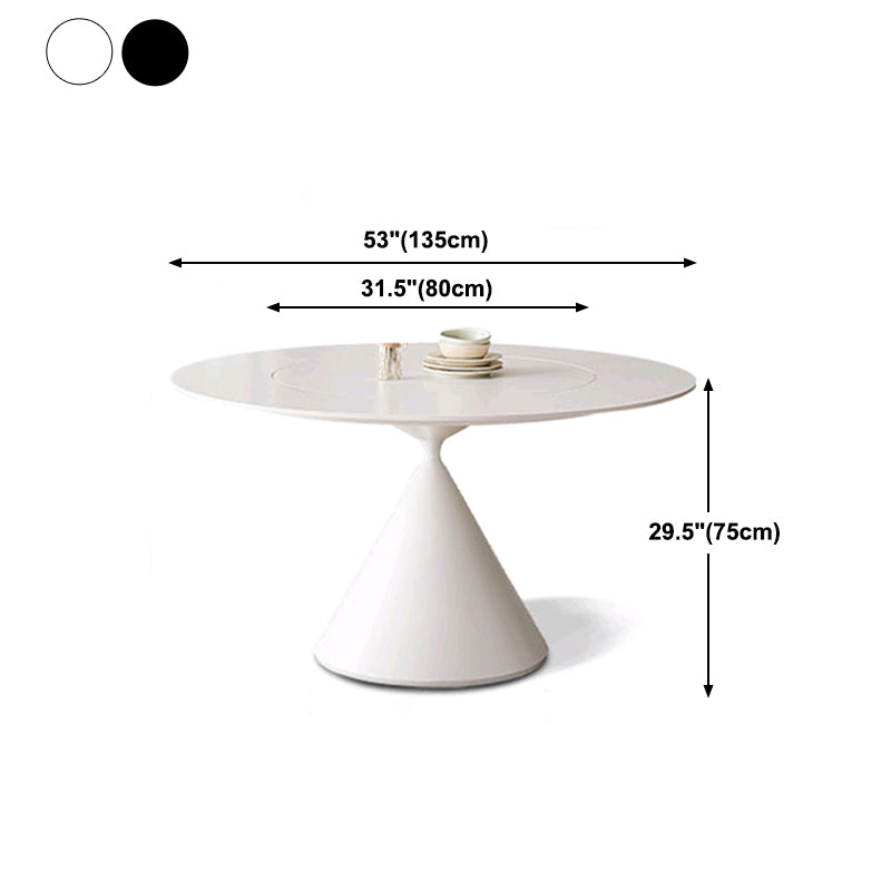 Round White-black Stone Dining Table Modern Turntable Furniture With Pedestal Base