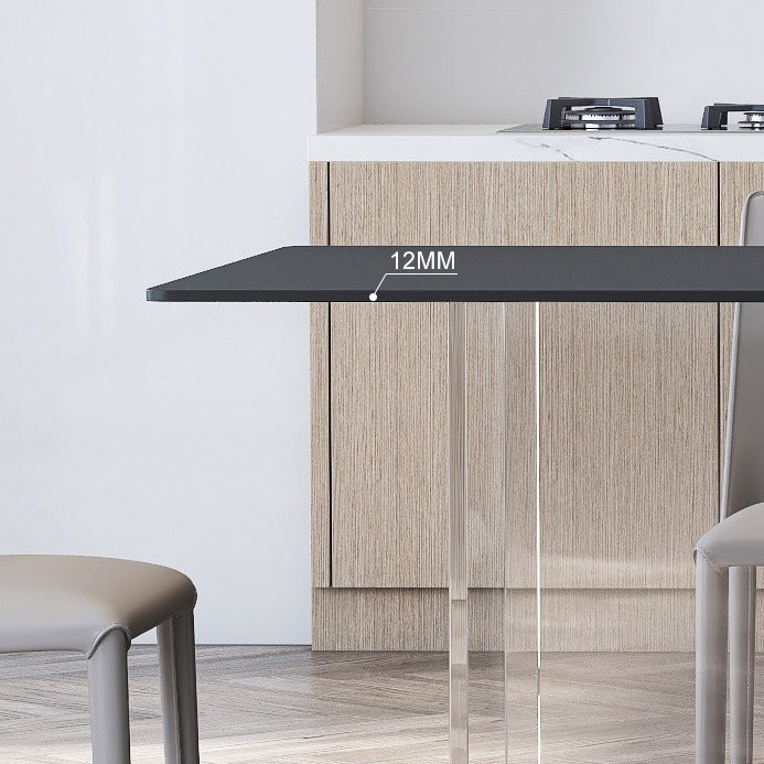 Rectangular Stone White-gray Dining Table Modern Furniture with Acrylic Double Pedestal