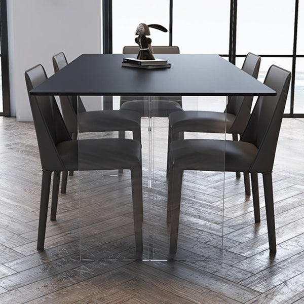 Rectangular Stone White-gray Dining Table Modern Furniture with Acrylic Double Pedestal