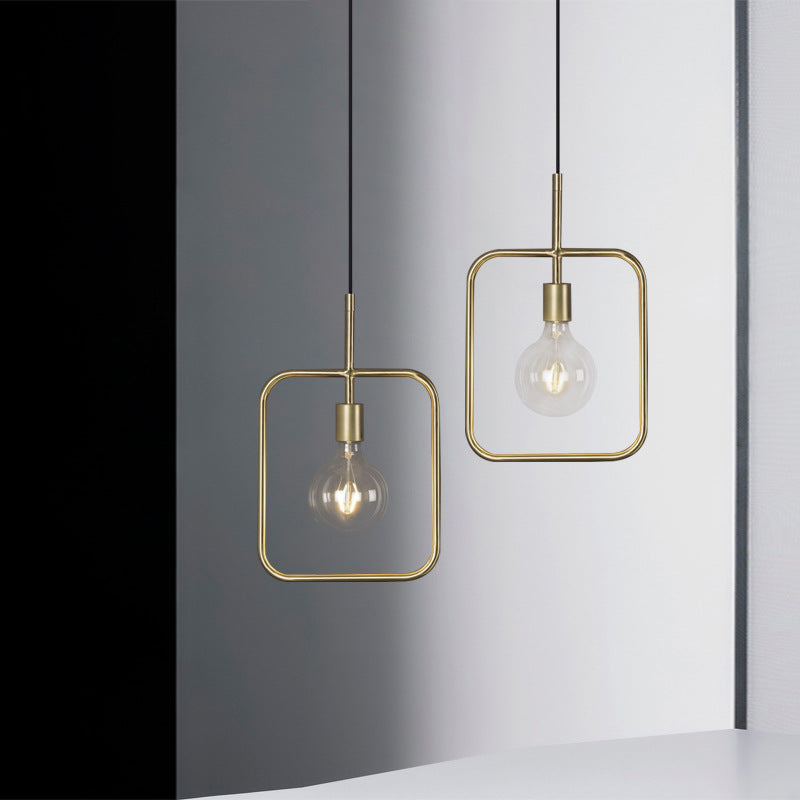 Exposed Bulb Pendant Light Fixture Contemporary Metal 1 Light Gold Square Skeleton Hanging Ceiling Light