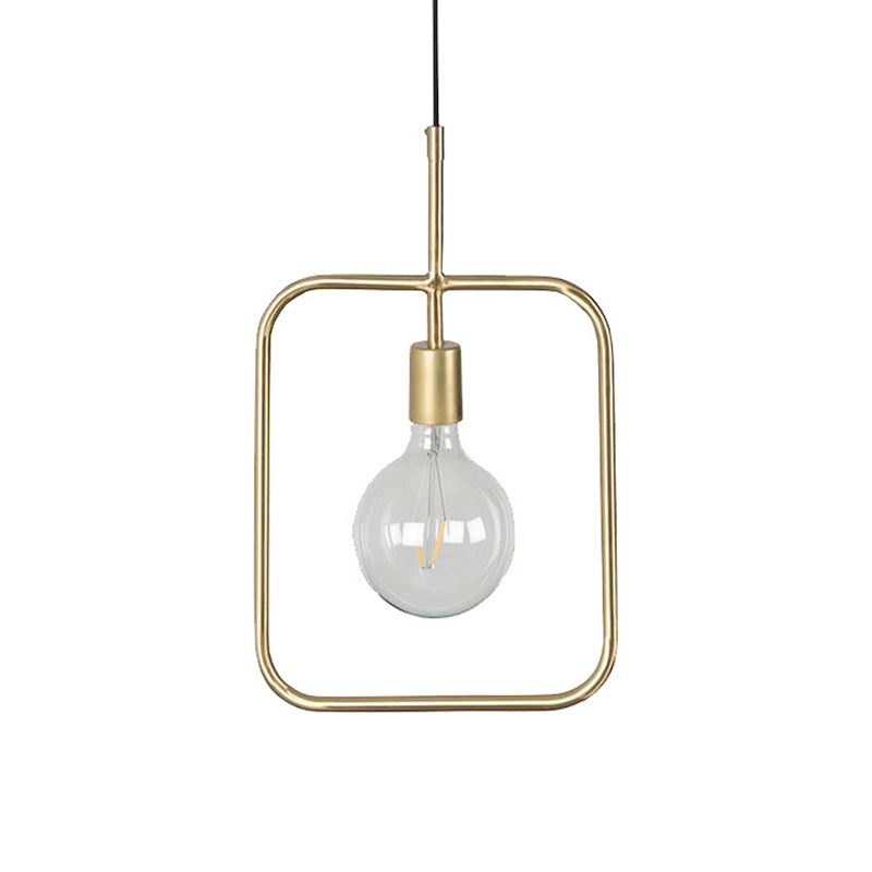 Exposed Bulb Pendant Light Fixture Contemporary Metal 1 Light Gold Square Skeleton Hanging Ceiling Light
